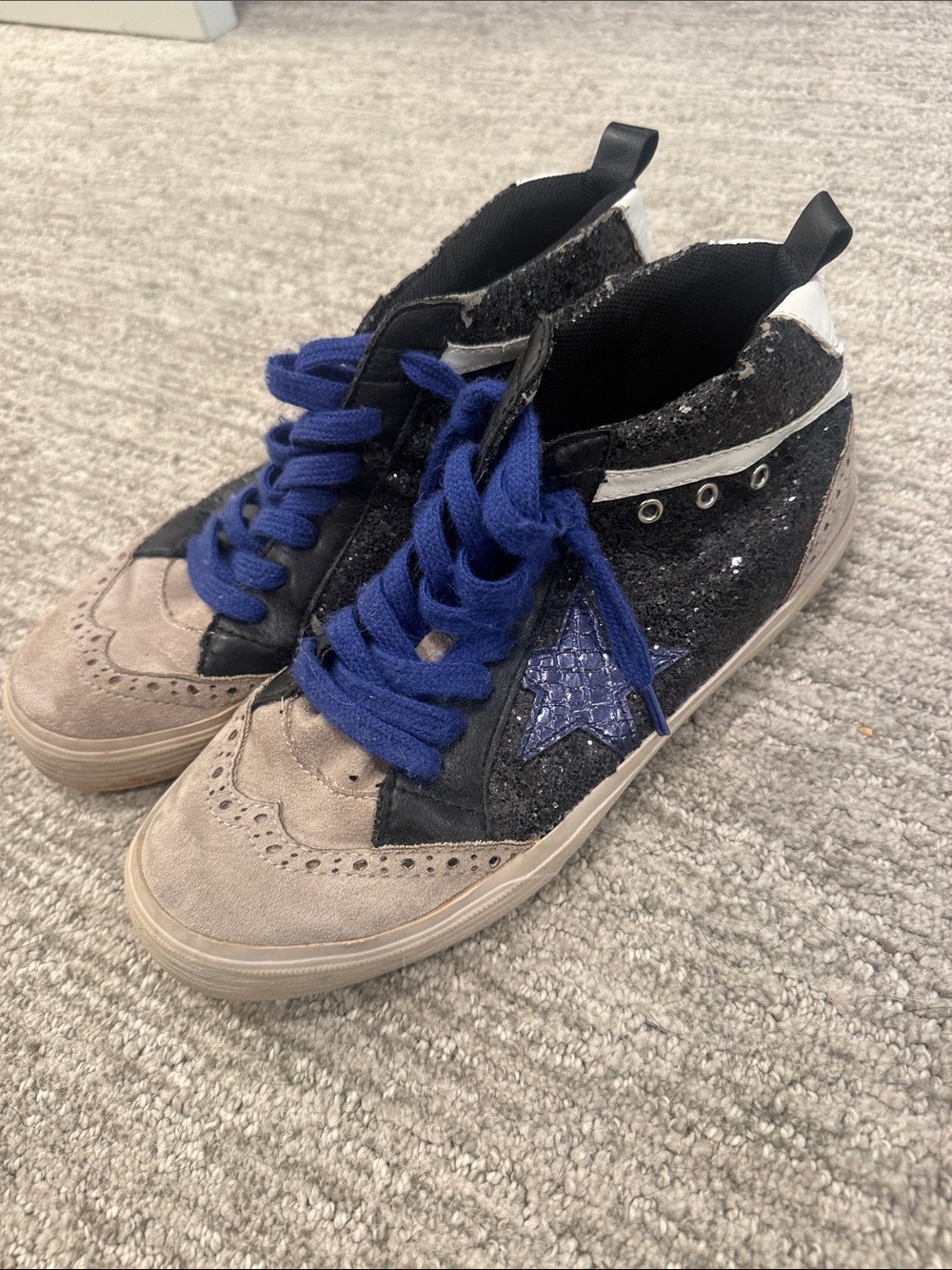ShuShop Women’s High-Top Sneakers in Black, Blue and Tan